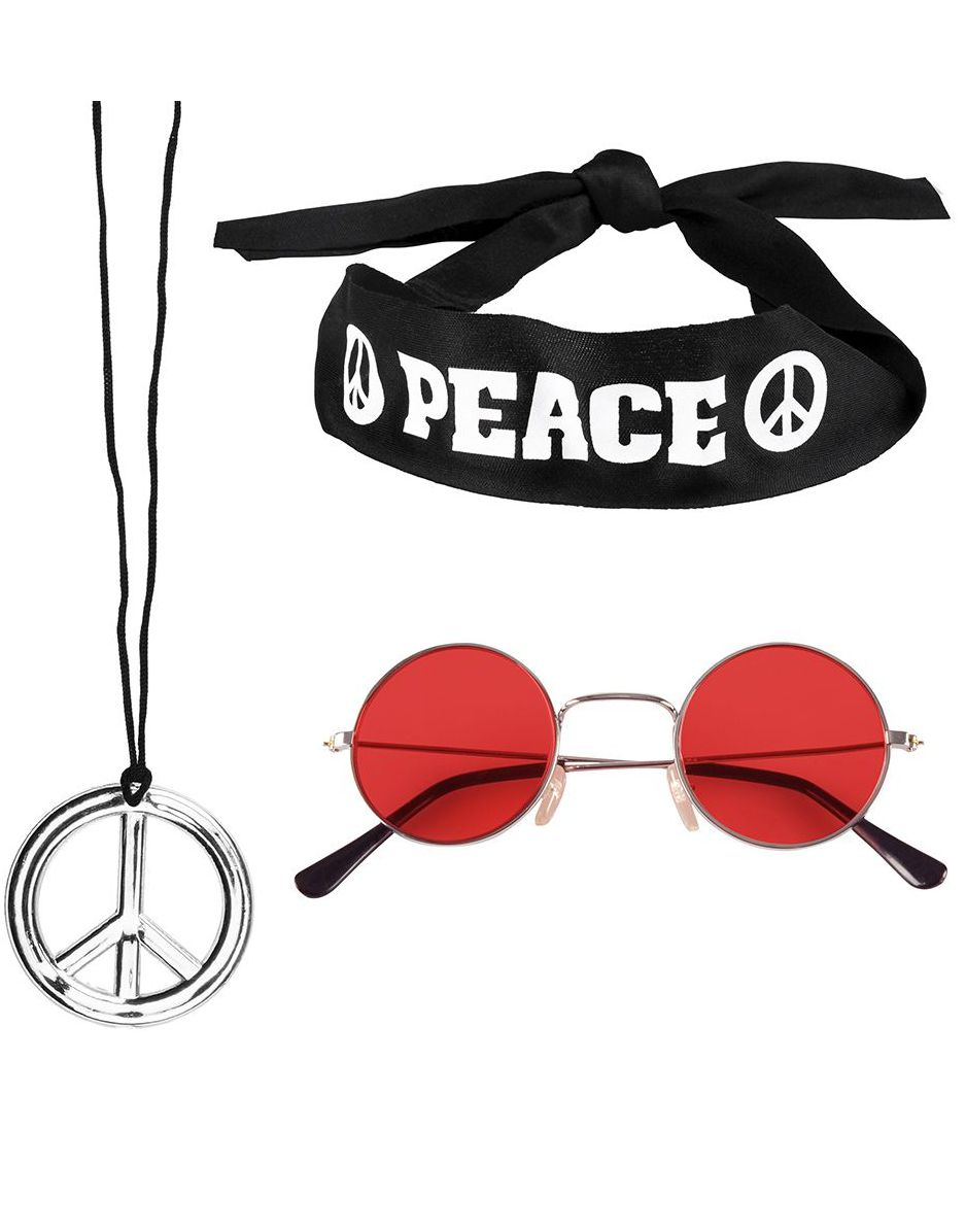 Hippiesett - Hodebånd, Briller og Smykke