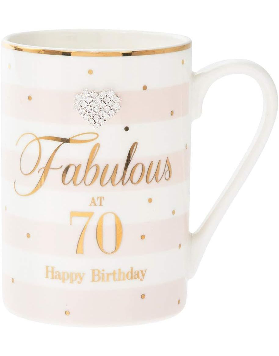 Hvit og Lysrosa Porselenkrus - Fabulous 70th Birthday