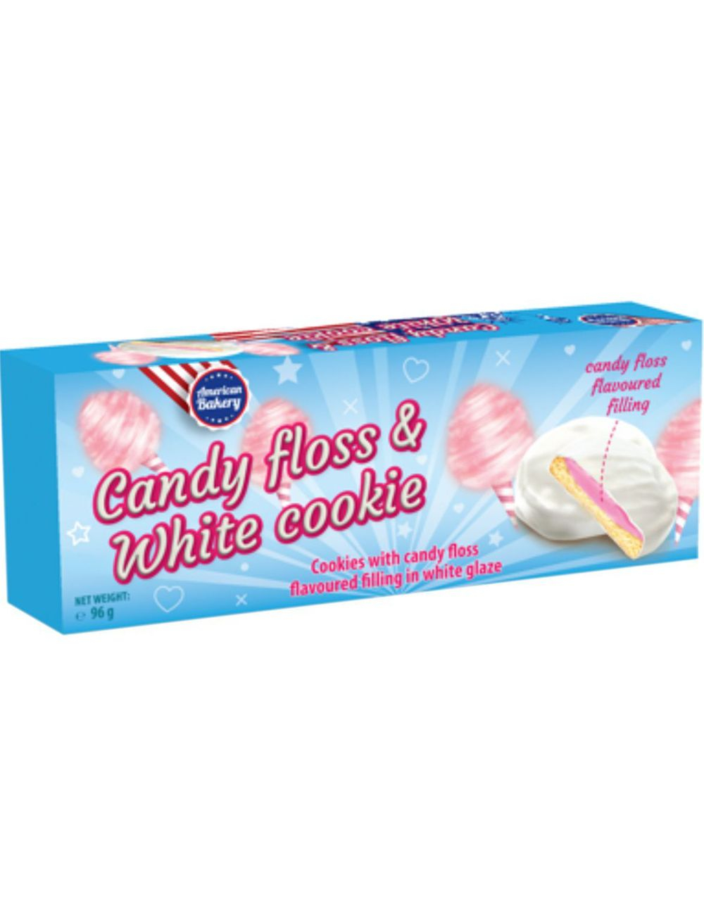 AB Candyfloss & White Cookie - Kjeks Dekket i Glasur og Sukkerspinnfyll 96 gram (USA Import)