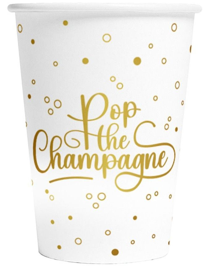 8 stk Pop the Champagne - Hvite Pappkopper 210 ml