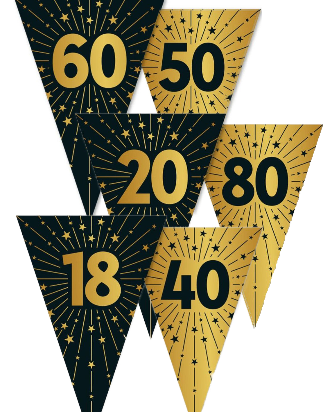 Jubileumsfeiring Vimpler i Svart og Gull - 10 Meter Banner med 15 Flagg