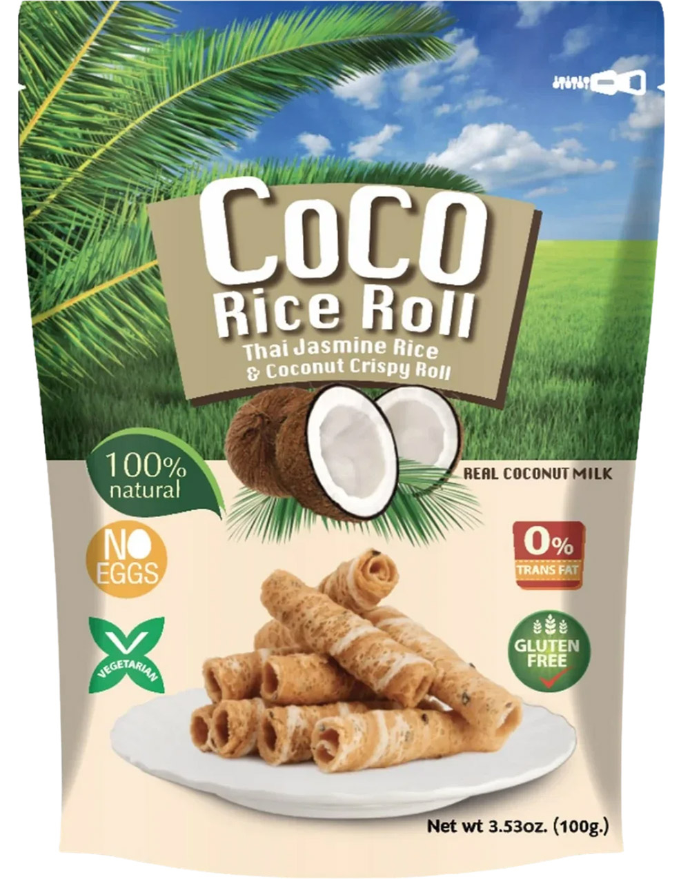Coco Rice & Coconut Crispy Rolls - Kokosruller med Sesam og Jasminris 100g (Thailand)