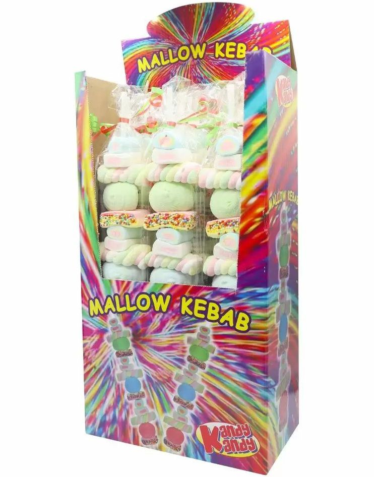 12 stk Mallow Kebabs - 40 cm Stenger med Forskjellige Marshmallows - Hel Eske 1,2 kg