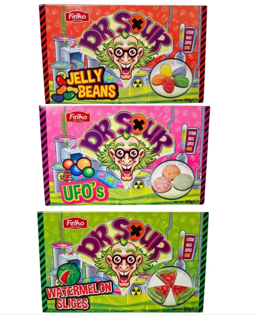 Taste Them All - Dr. Sour Surt Godteri i Pose - Tre Smaker - Pakketilbud