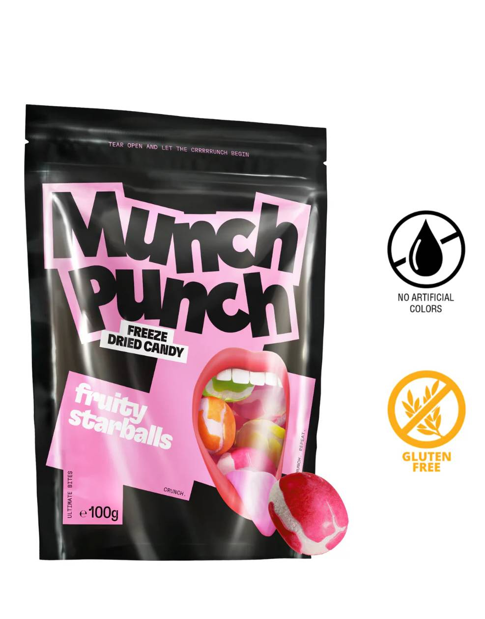 Munch Punch Fruity Starballs - Pose med Frysetørket Godteri 100 gram