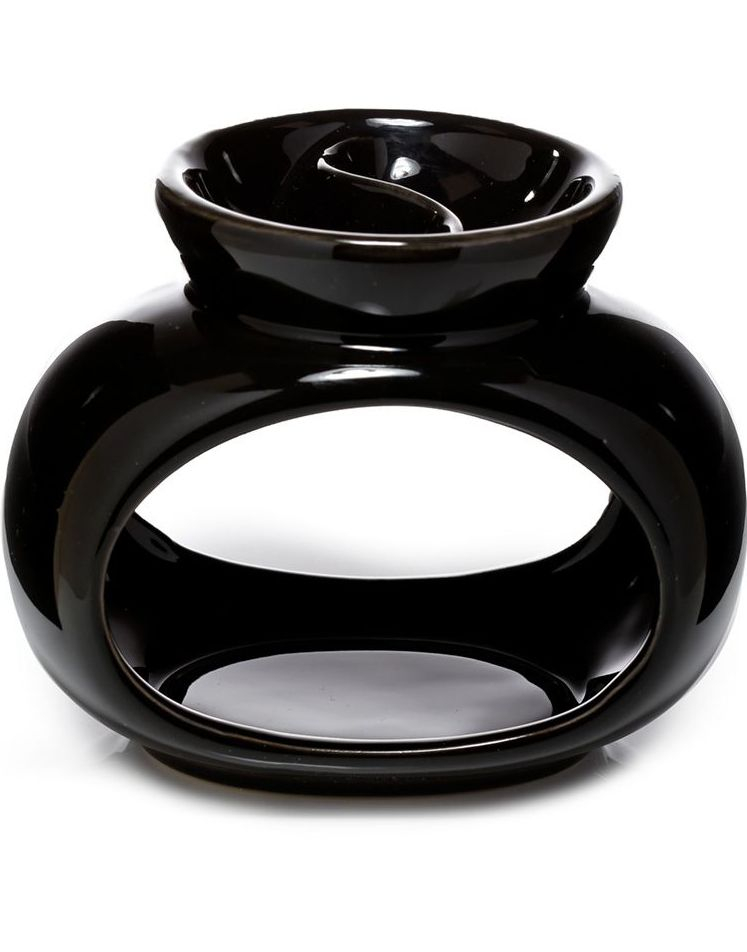 Keramisk Svart Oval Aromalampe med To-delt Oljeskål 13,5 cm