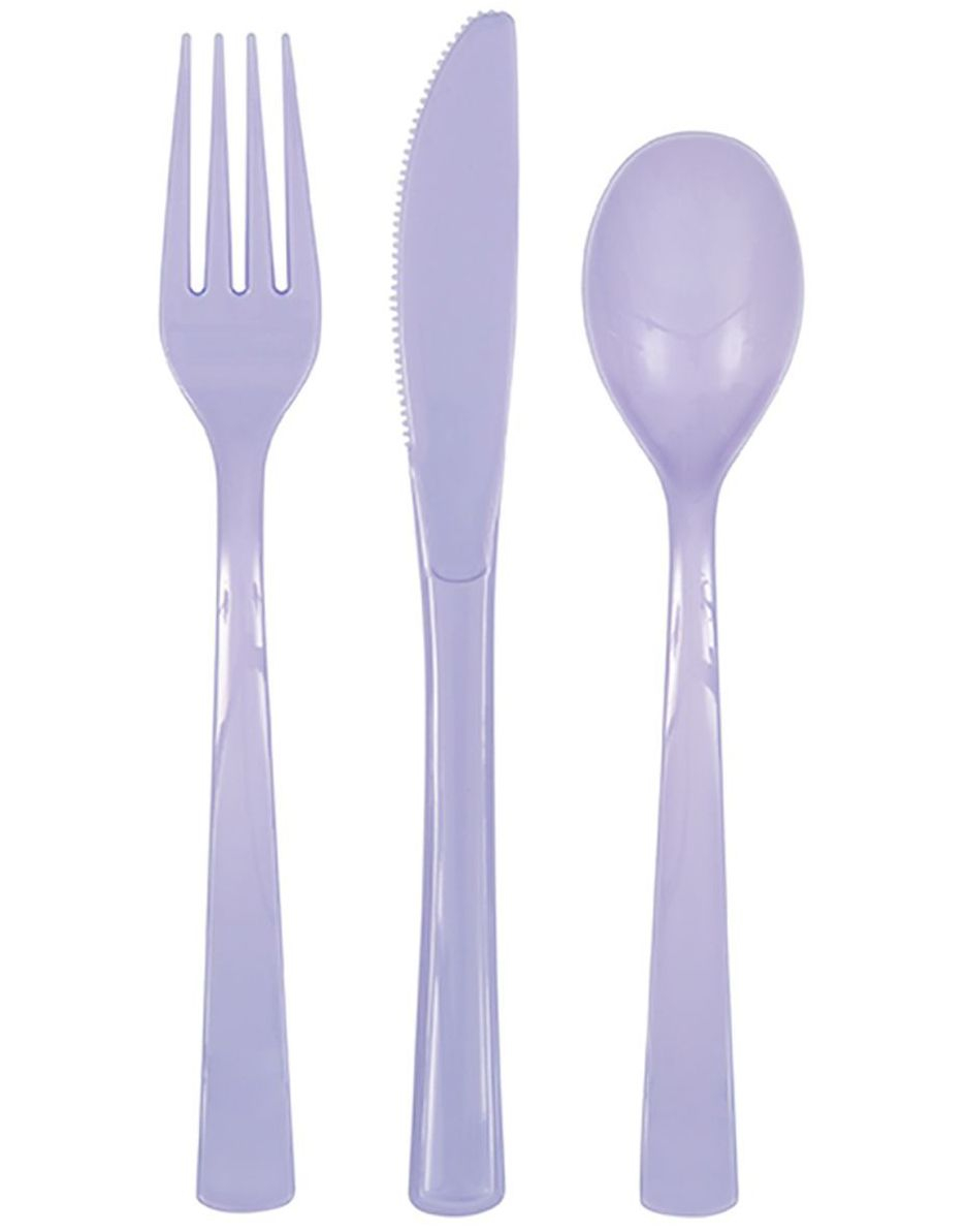 18 Delers Gjenbrukbart Lavendelfarget Plastbestikk
