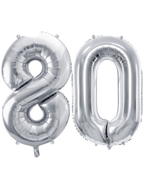 80 år ballonger - 86 cm sølv