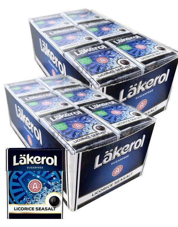 48 stk Läkerol Sugarfree Licorice Seasalt / Lakris Sukkerfrie Pastiller med Havsaltsmak - Hel Eske 1200 gram