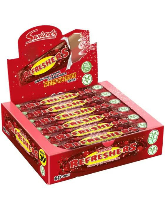 60 stk Swizzels Refreshers Chew Bar med Kirsebær og Colasmak - Hel Eske 1,08 kg