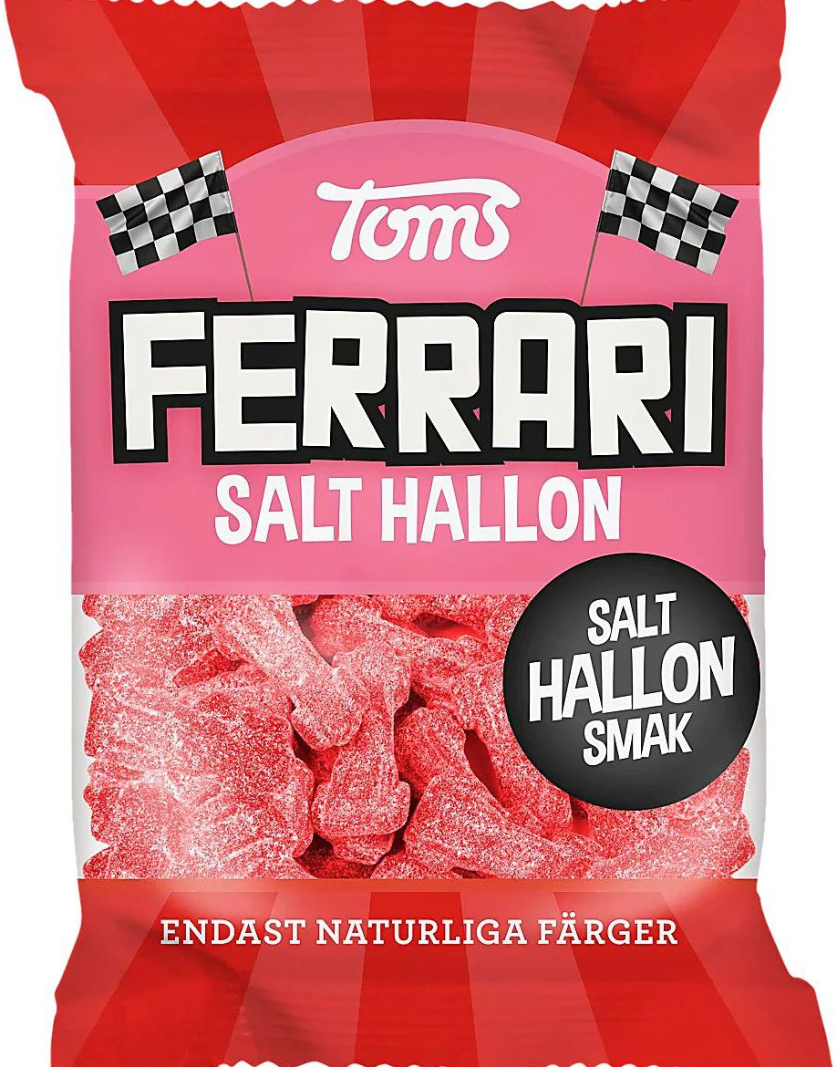 Bilde av Toms Ferrari Salt Hallon - Bilformede Vingummibiter Med Salt Bringebærsmak 120 Gram