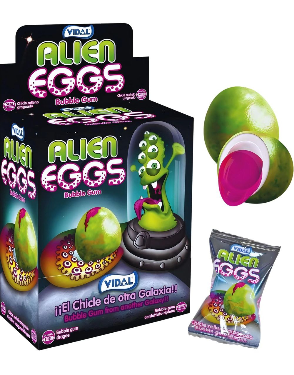 200 stk Vidal Alien Eggs - Tyggegummiegg med Fyll - Hel Eske 1 kg