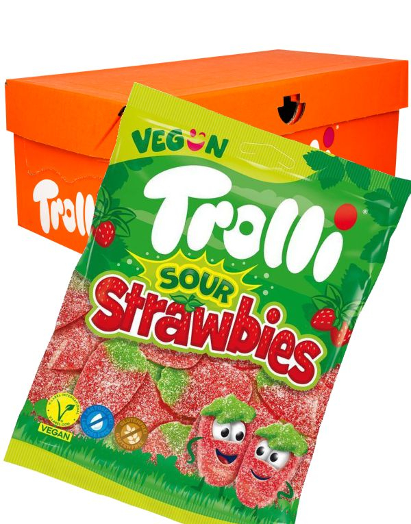 18 stk Trolli Sour Strawbies - Sure Jordbær - Hel Eske