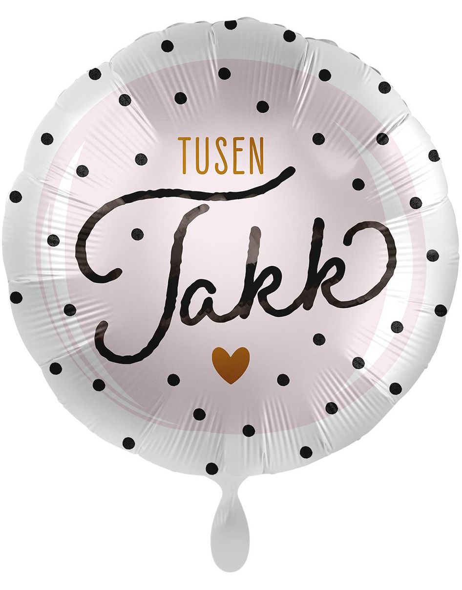 Rund Prikkete Folieballong - Tusen Takk 43 cm