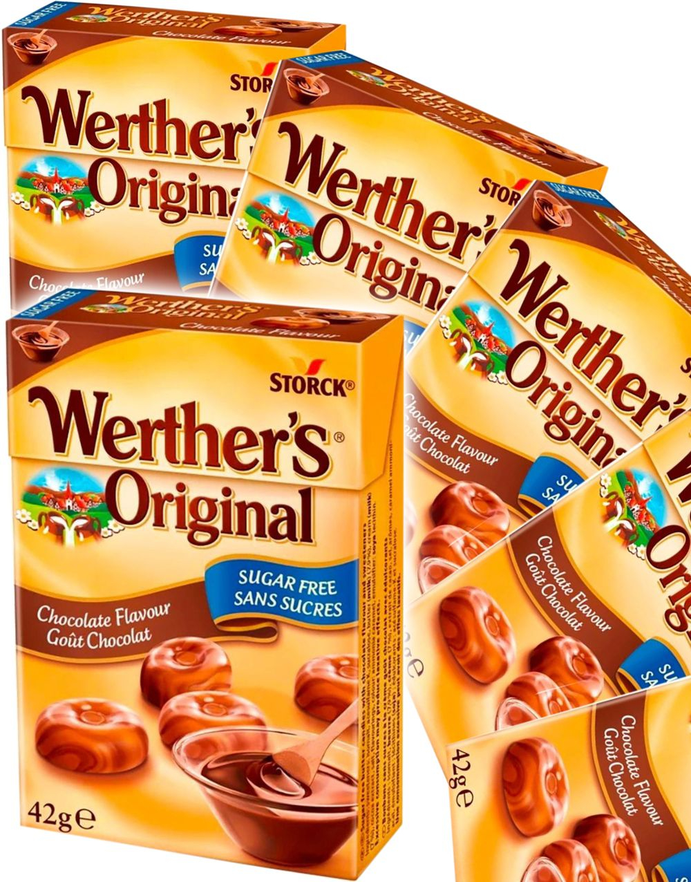 12 stk Werthers Original Chocolate - Sukkerfrie Karamell Sukkertøy med Sjokoladesmak - Hel Eske 504 gram